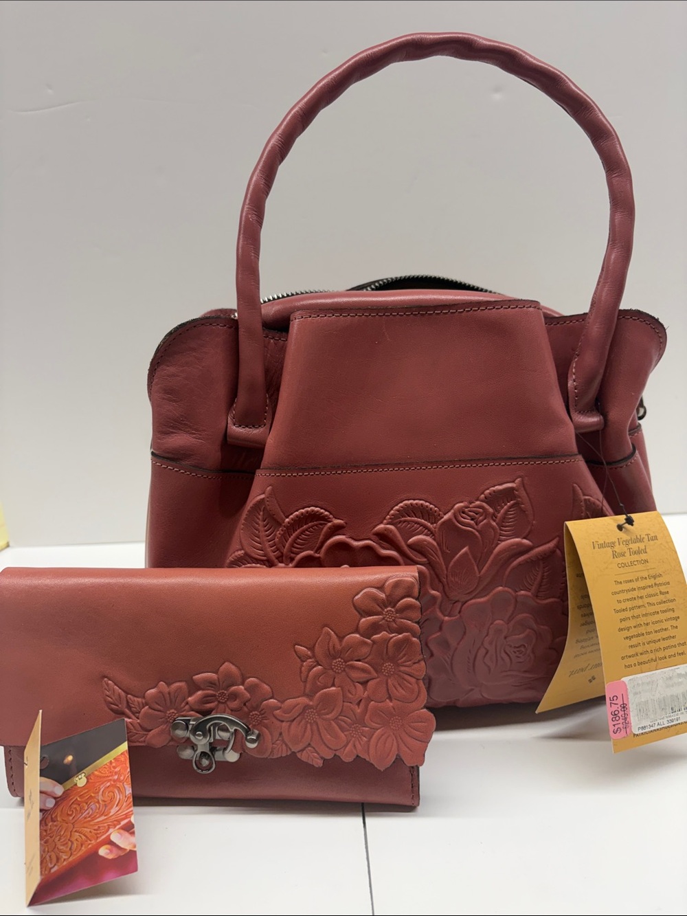 NEW Floral Embossed Leather Tote and Wallet Set by Patricia Nash
